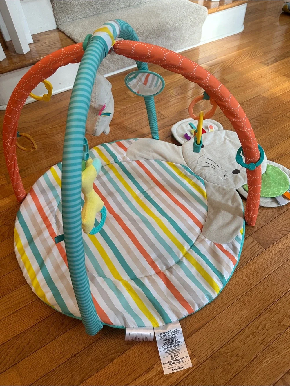 Bright Stars Baby Activity Gym - Elephant Baby Play Mat with Orange & Teal